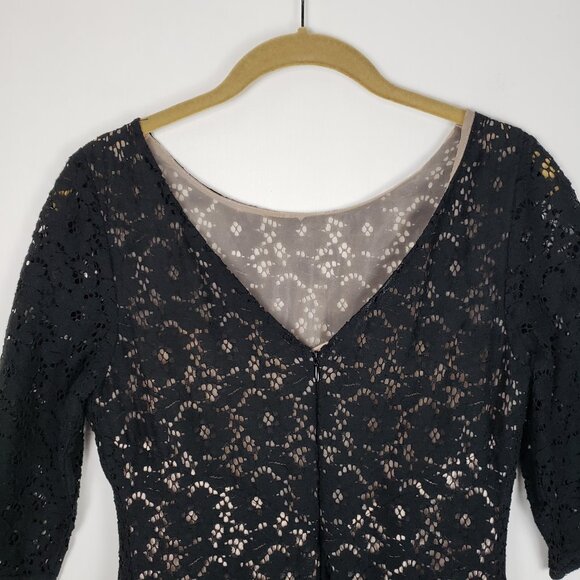 Betsey Johnson Black Lace Dress Elbow Sleeve Fit & Flare Pouf Womens Size 4 - Picture 6 of 11